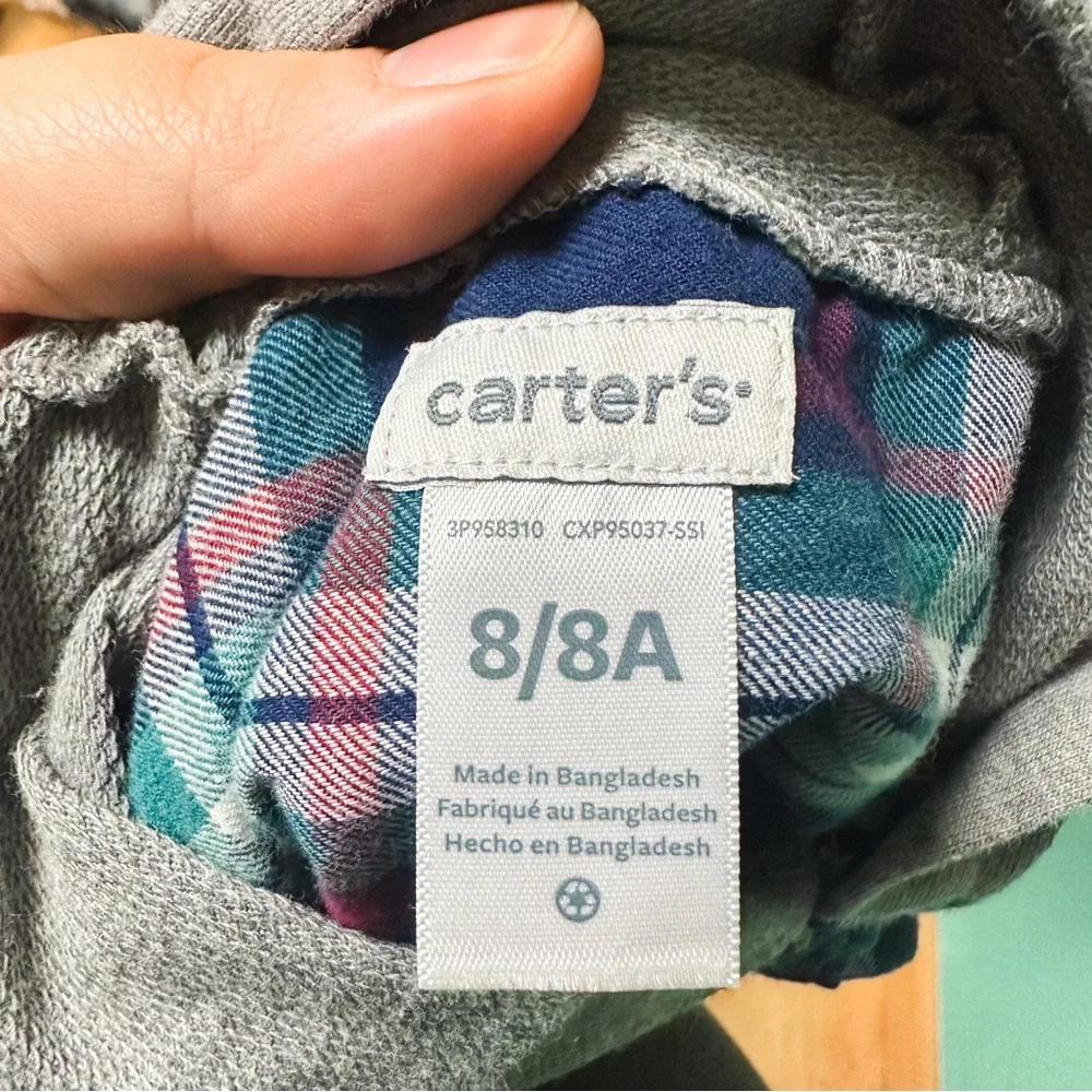 Carters Navy Blue & Gray Hooded Flannel Button Down Shirt Boys Size 8